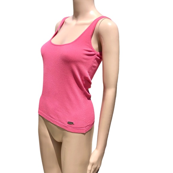 VERSACE pink-ish color knit tank top with silver logo plate Sz m - Picture 4 of 14